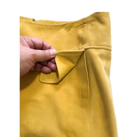 Vintage Italian‎ Victory Leather Yellow Suede A line-pleated Skirt, Size US12 - Picture 8 of 13